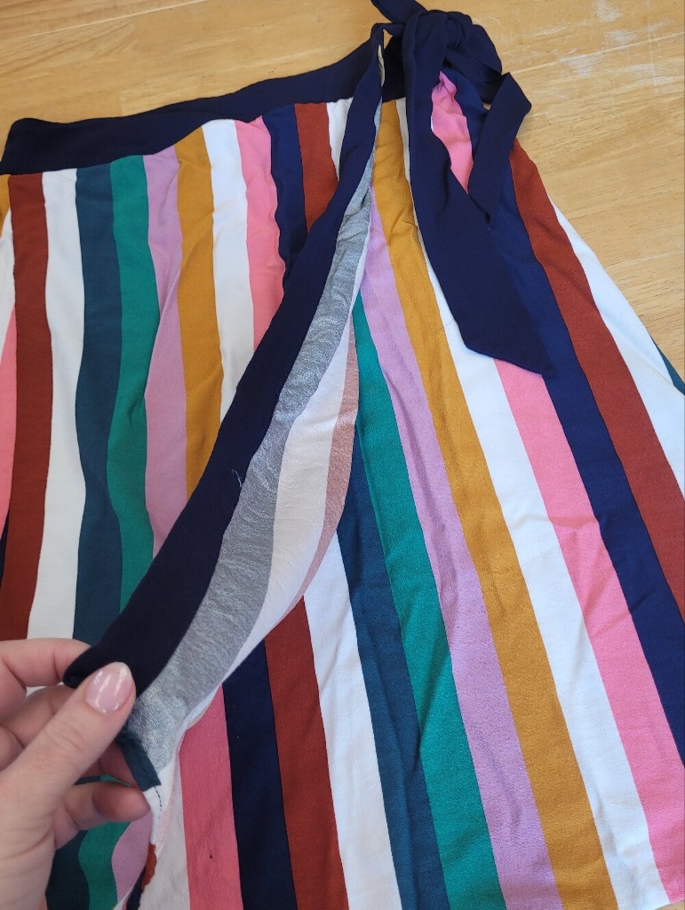 Boden Portia Rainbow Wrap Skirt Blue White Gold Stripes Size 10 Petite 14P UK - Picture 2 of 9
